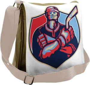 Ambesonne Hockey Messenger Bag, Player Holding Stick, Unisex Cross-body