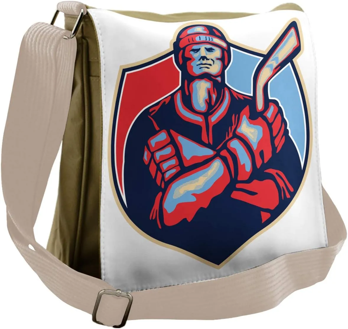 Ambesonne Hockey Messenger Bag, Player Holding Stick, Unisex Cross-body