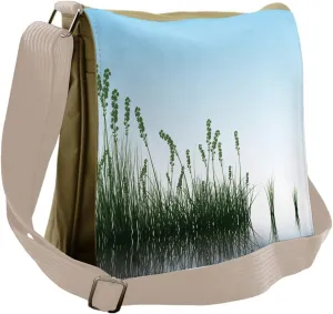 Ambesonne Landscape Messenger Bag, Scenery Lake Bushes, Unisex Cross-body