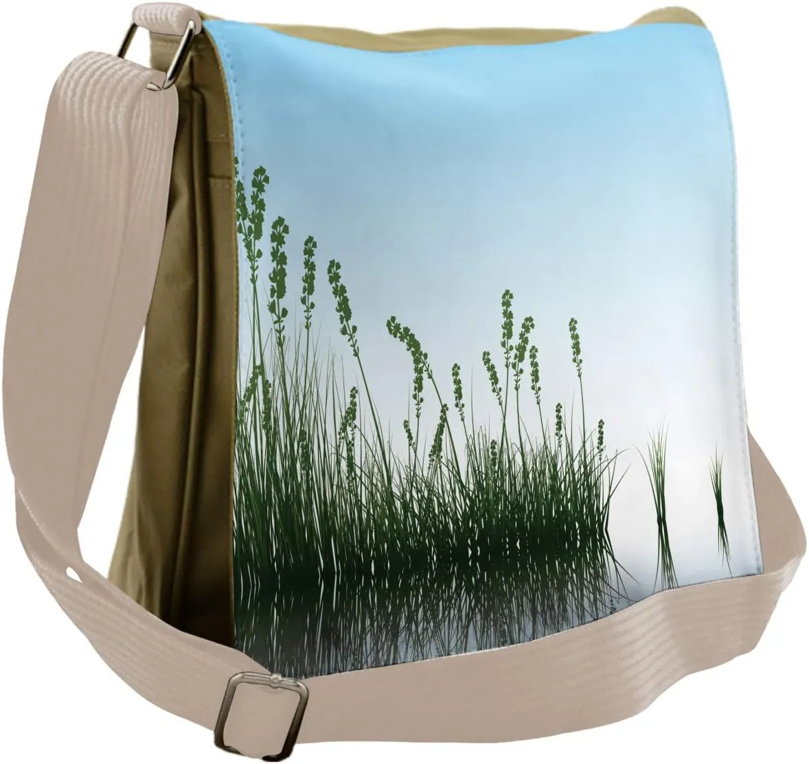 Ambesonne Landscape Messenger Bag, Scenery Lake Bushes, Unisex Cross-body