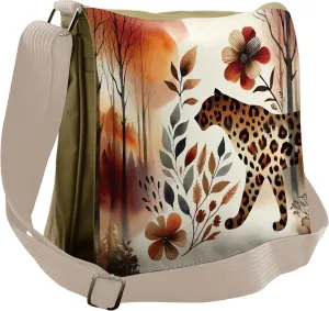 Ambesonne Leopard Messenger Bag, Wild Autumn Woodland Art, Unisex Cross-body