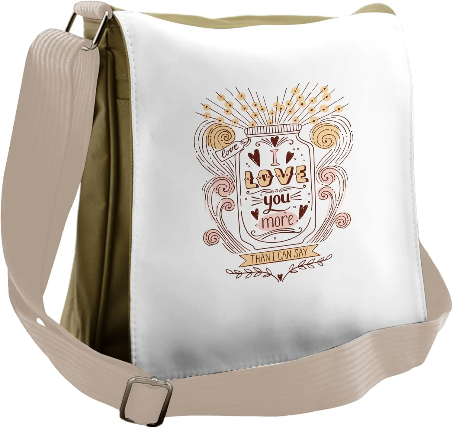 Ambesonne Love You More Messenger Bag, Floral Jar Art, Unisex Cross-body