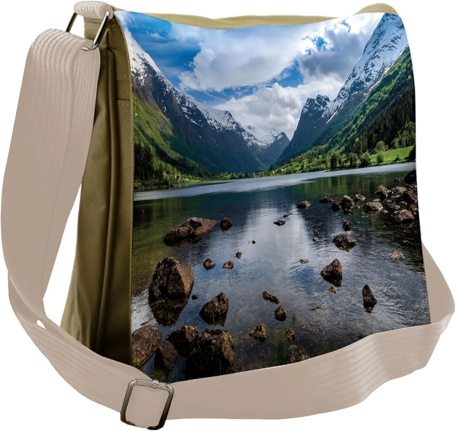 Ambesonne Nature Messenger Bag, River Open Sky Norway, Unisex Cross-body
