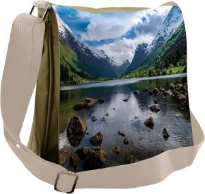 Ambesonne Nature Messenger Bag, River Open Sky Norway, Unisex Cross-body