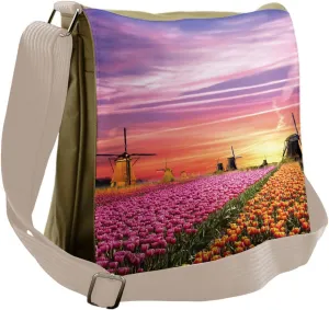 Ambesonne Nature Messenger Bag, Scenic Tulip Fields, Unisex Cross-body
