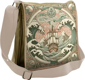 Ambesonne Nautical Messenger Bag, Folk Art Style Marine Look, Unisex Cross-body