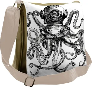 Ambesonne Octopus Messenger Bag, Vintage Diver Animal, Unisex Cross-body