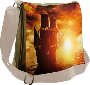 Ambesonne Pirate Ship Messenger Bag, Ship Sunset, Unisex Cross-body