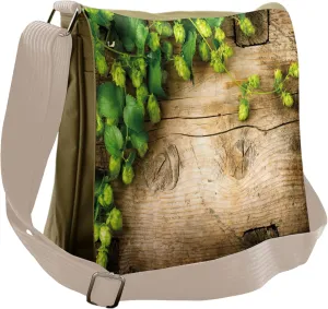 Ambesonne Plant Messenger Bag, Hop Twigs on Wood, Unisex Cross-body