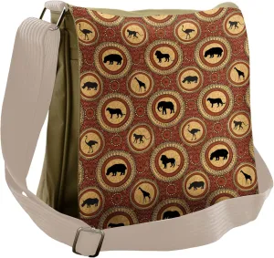 Ambesonne Savannah Messenger Bag, Monkey Lion Folk African, Unisex Cross-body