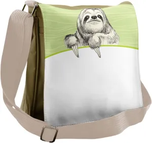 Ambesonne Sloth Messenger Bag, Idle Sloth Abstract Green, Unisex Cross-body