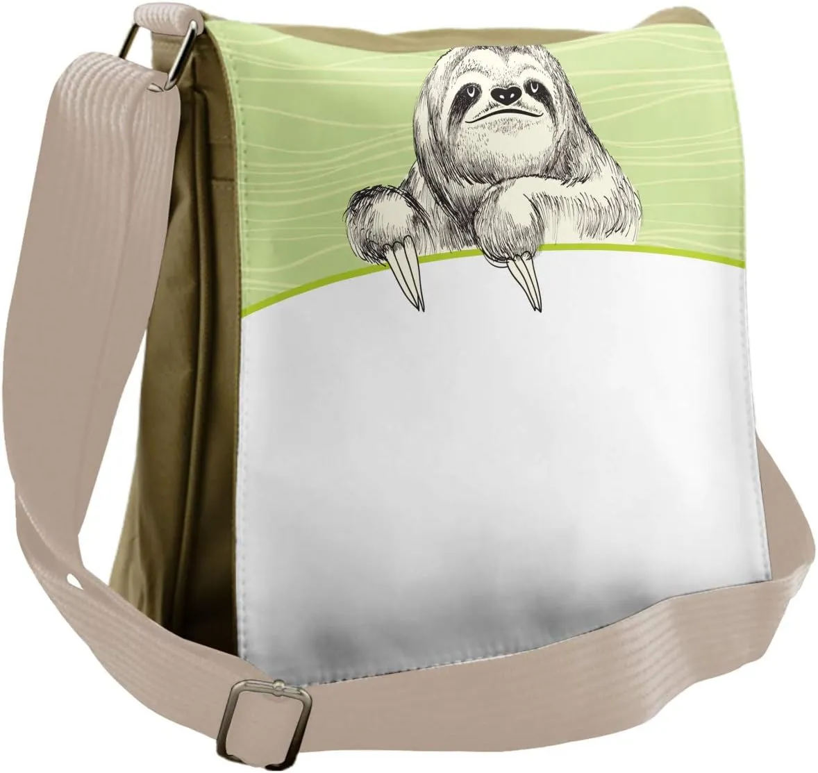 Ambesonne Sloth Messenger Bag, Idle Sloth Abstract Green, Unisex Cross-body