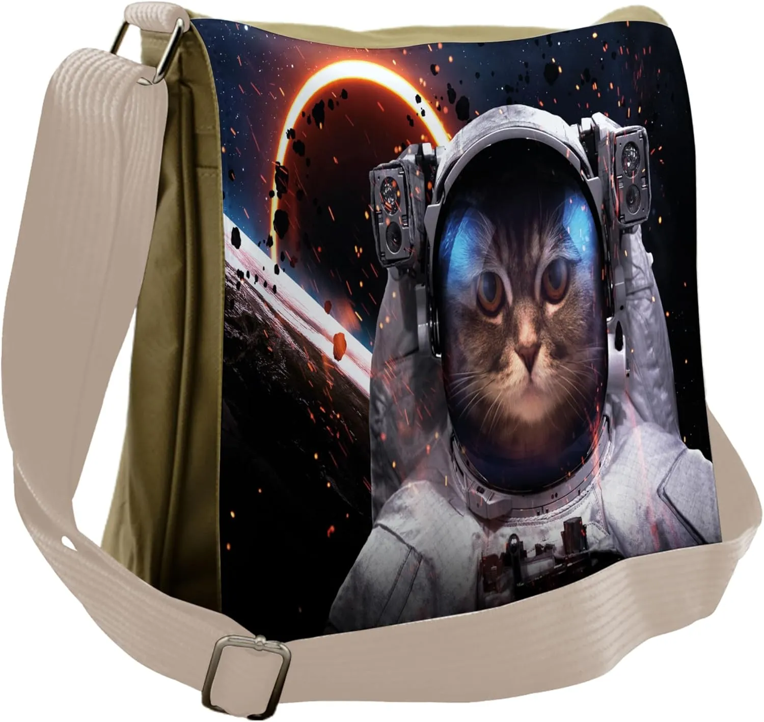 Ambesonne Space Cat Messenger Bag, Clusters Outer Space, Unisex Cross-body