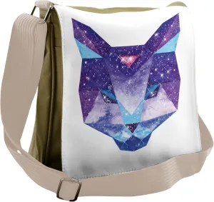 Ambesonne Space Cat Messenger Bag, Star Clusters Head, Unisex Cross-body