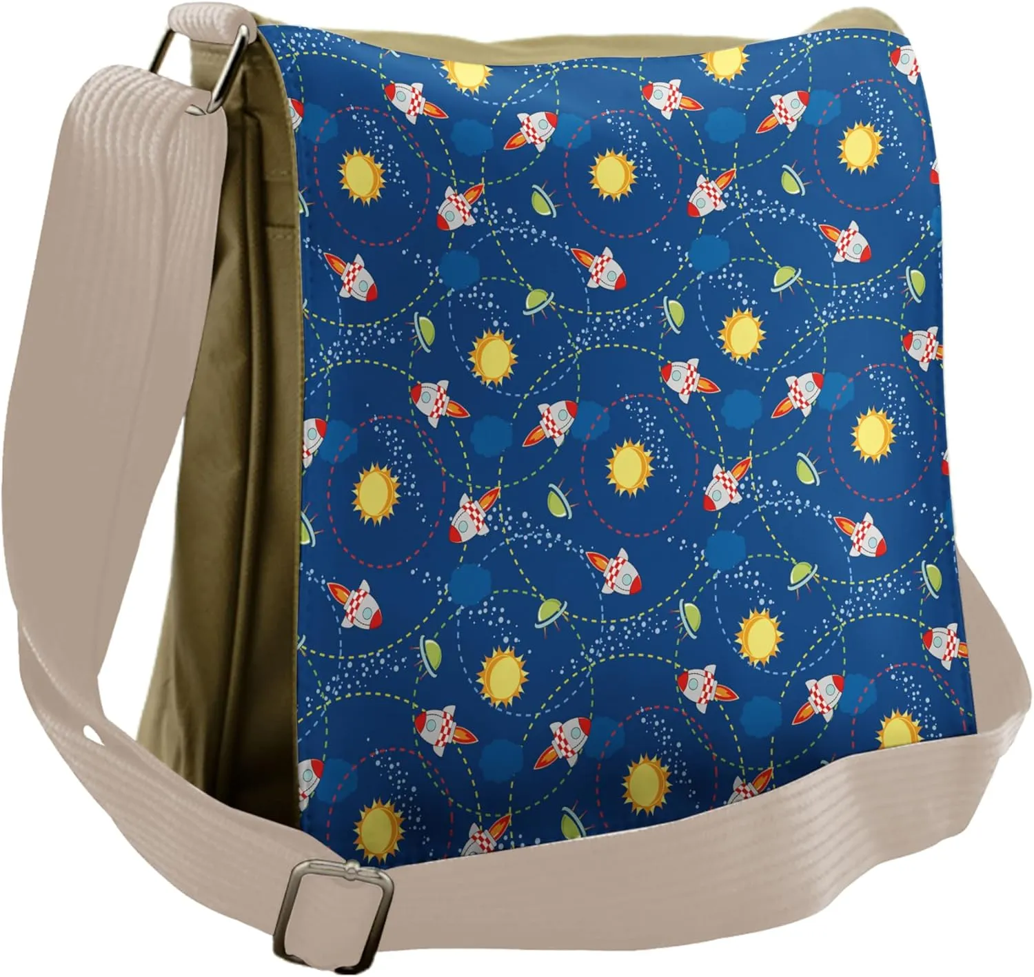 Ambesonne Space Messenger Bag, Little Cartoon Rocket, Unisex Cross-body