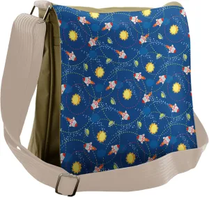 Ambesonne Space Messenger Bag, Little Cartoon Rocket, Unisex Cross-body