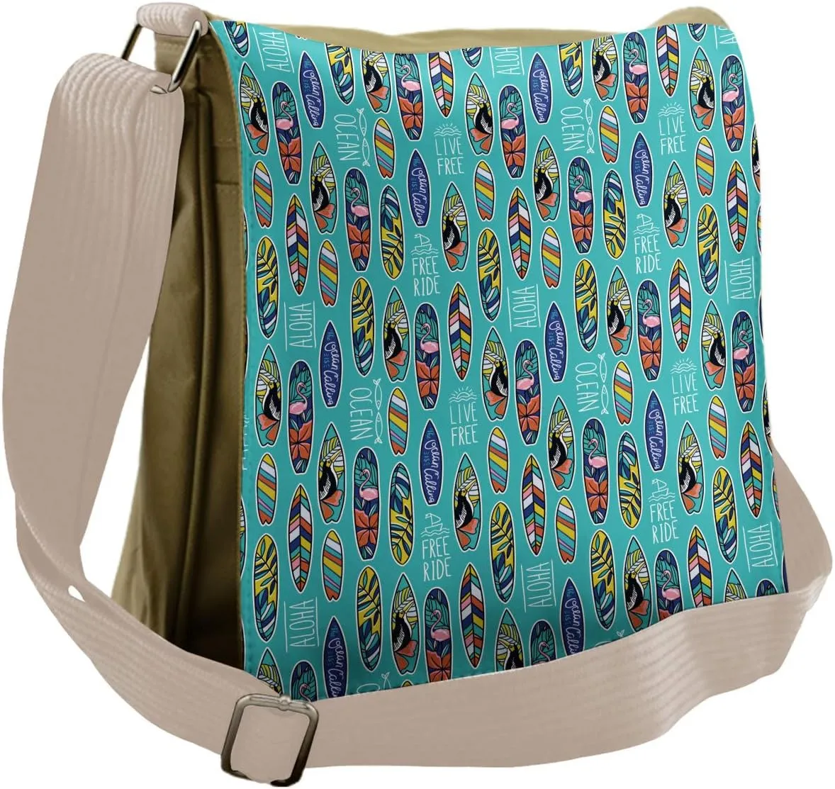 Ambesonne Surfboard Messenger Bag, Aloha Hawaii Ocean, Unisex Cross-body