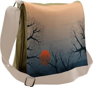 Ambesonne Tree Messenger Bag, Sunrise Branches Misty Sky, Unisex Cross-body