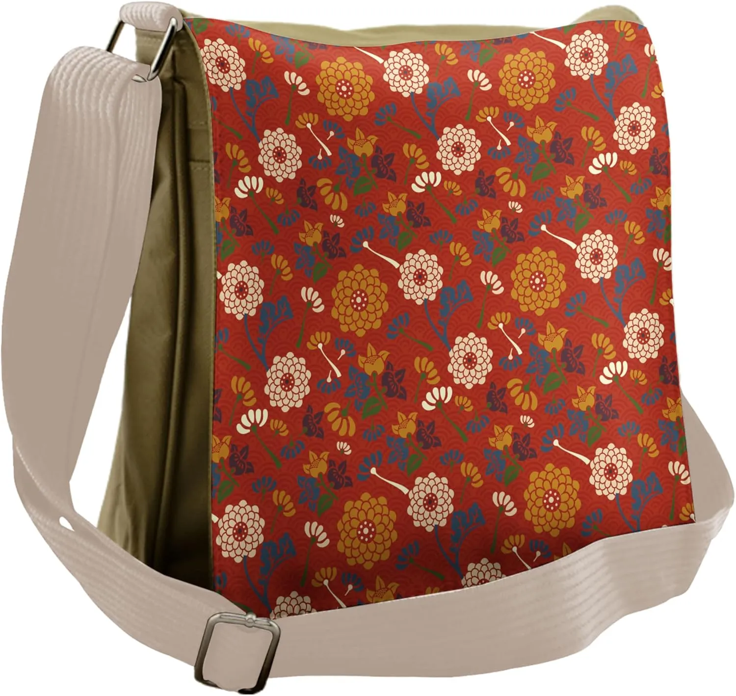 Ambesonne Vintage Messenger Bag, Flower Twigs Pattern, Unisex Cross-body