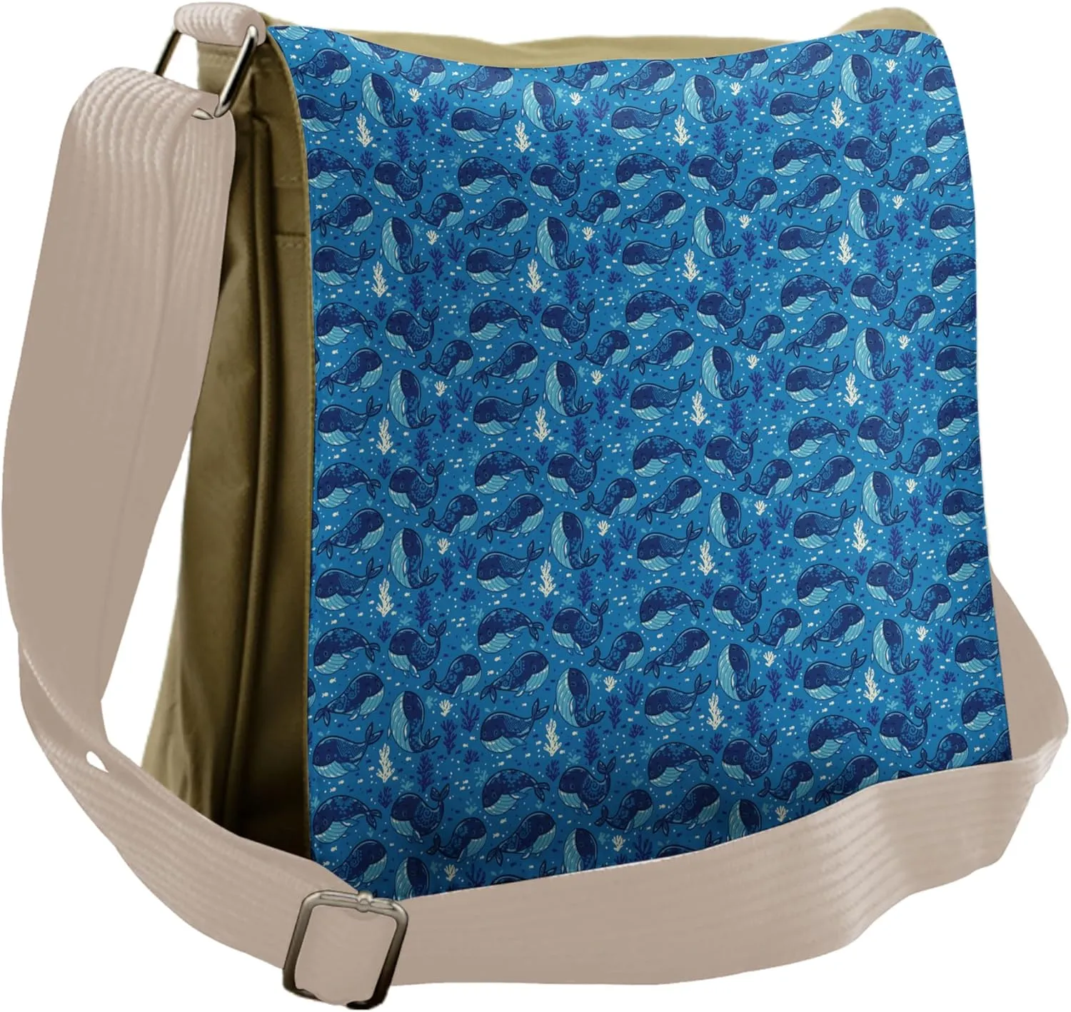 Ambesonne Whale Messenger Bag, Aquatic Themed Design, Unisex Cross-body