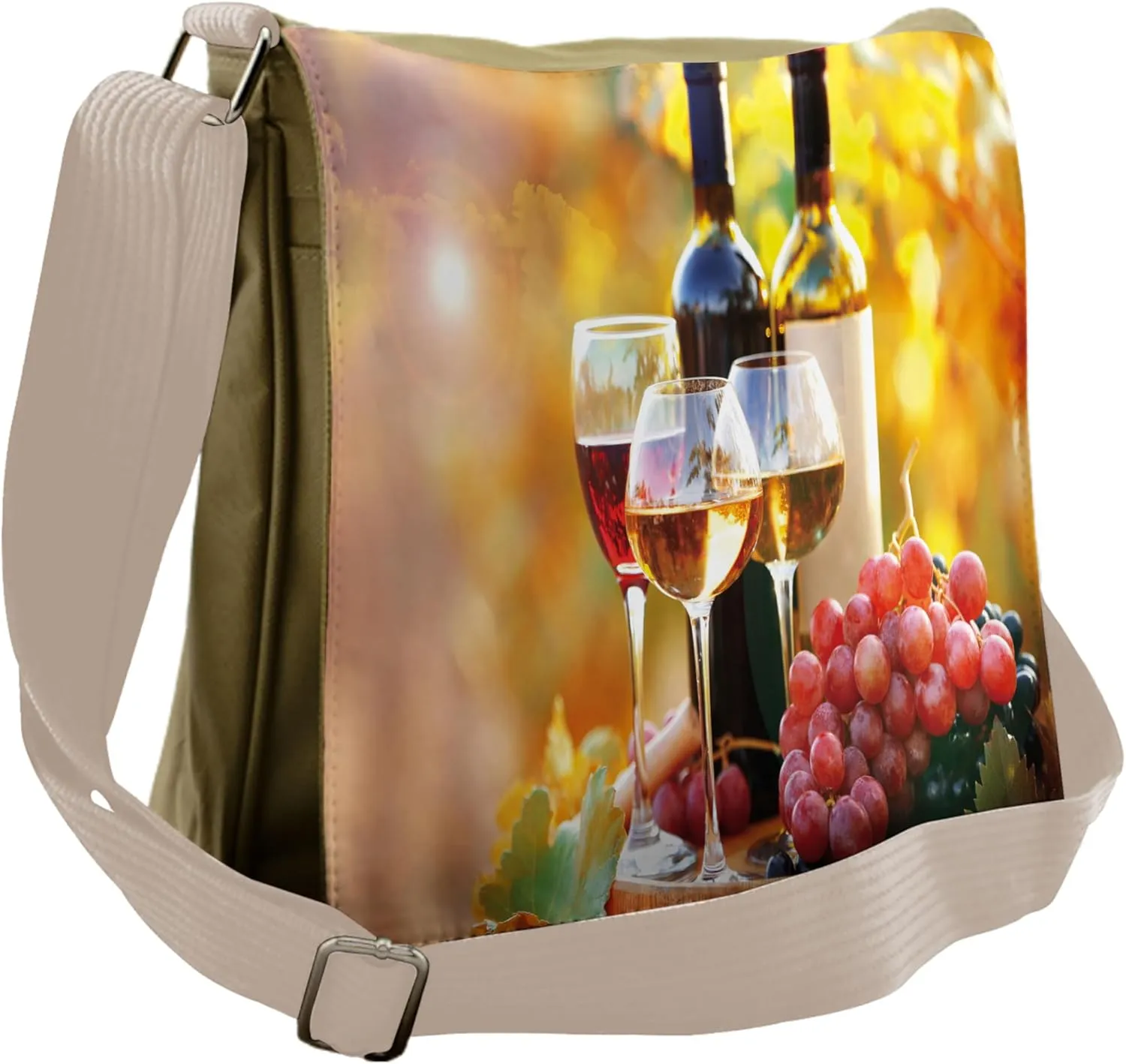 Ambesonne Wine Messenger Bag, Wine Themed Grape Country, Unisex Cross-body