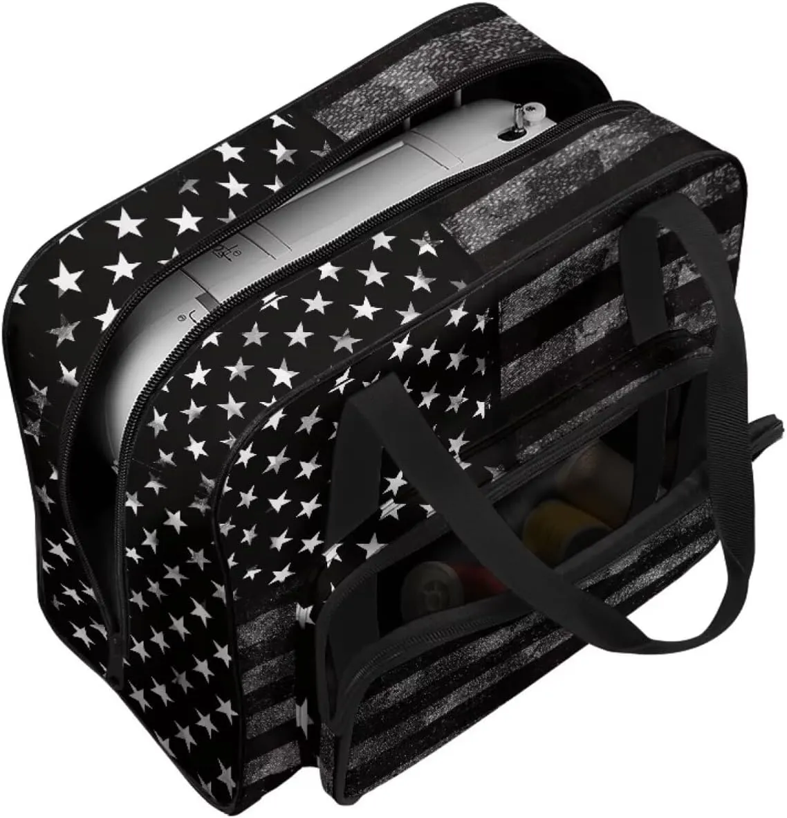 American Flag Sewing Machine Carrying Case Dust Cover Washable Portable Sewing Machine Case Tote Bag with Pocket Fit Most Standard Sewing Machines