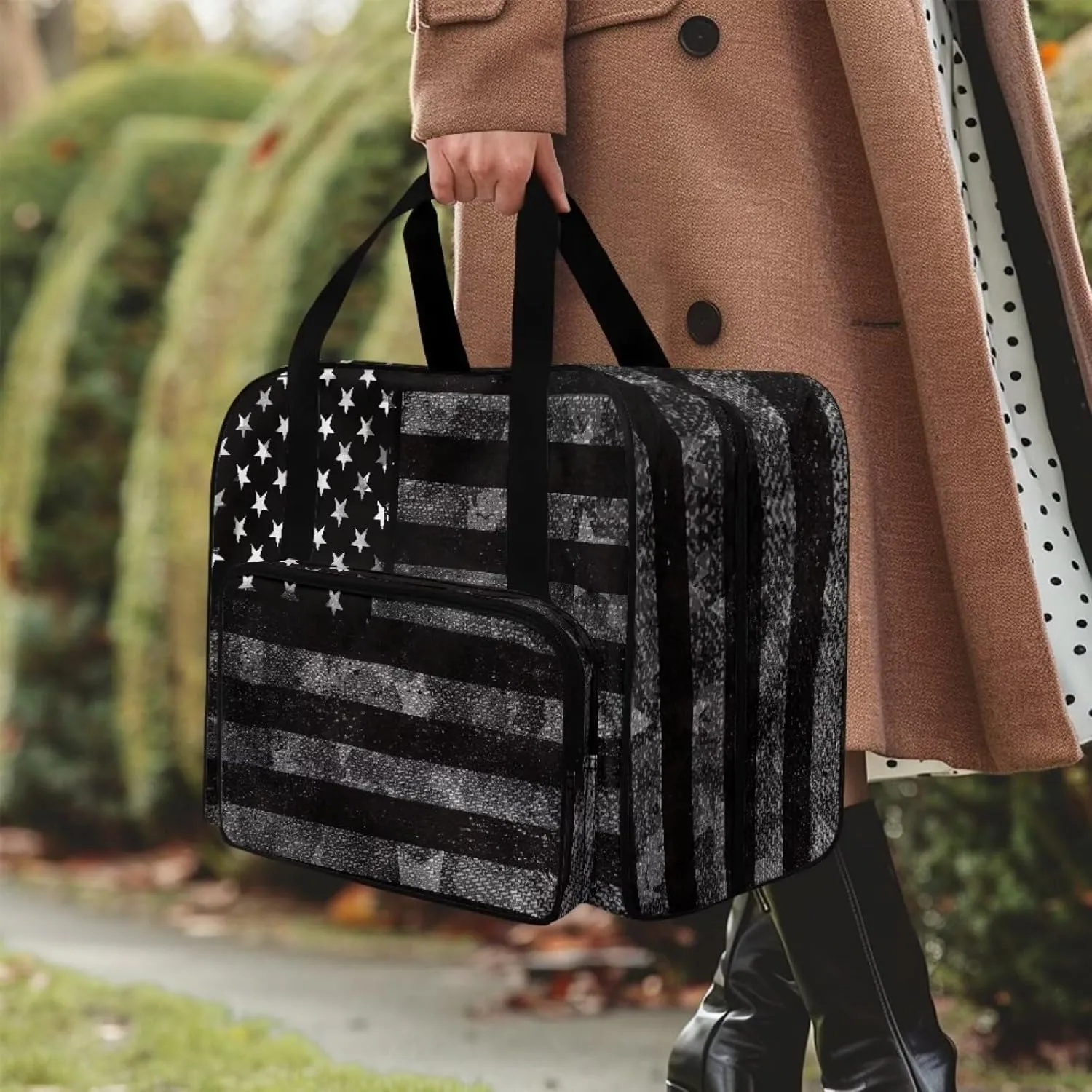 American Flag Sewing Machine Carrying Case Dust Cover Washable Portable Sewing Machine Case Tote Bag with Pocket Fit Most Standard Sewing Machines
