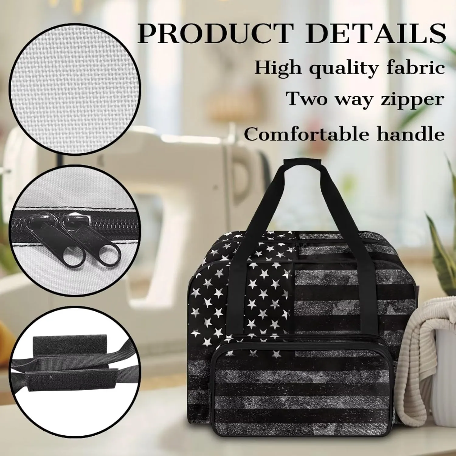 American Flag Sewing Machine Carrying Case Dust Cover Washable Portable Sewing Machine Case Tote Bag with Pocket Fit Most Standard Sewing Machines