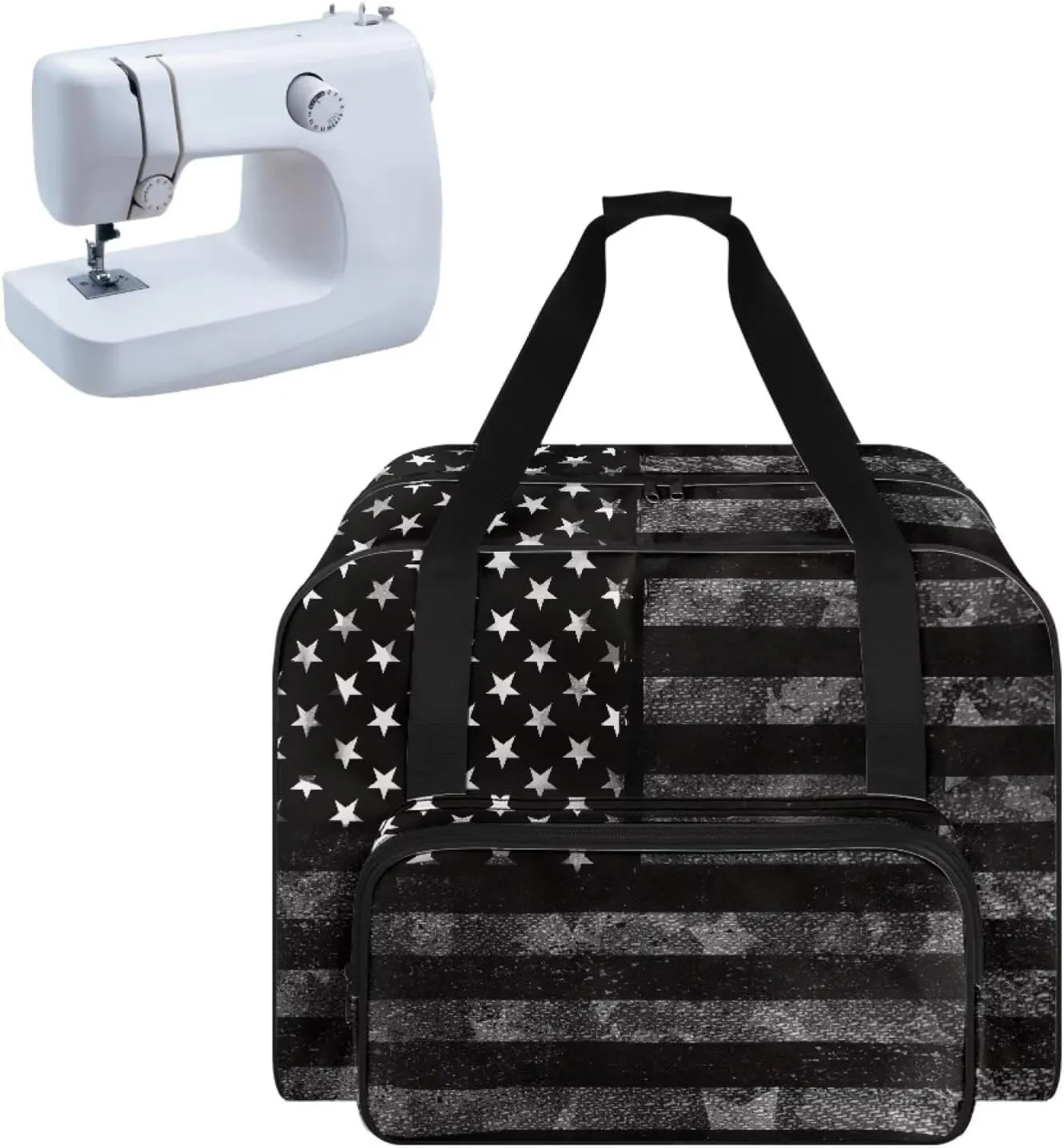 American Flag Sewing Machine Carrying Case Dust Cover Washable Portable Sewing Machine Case Tote Bag with Pocket Fit Most Standard Sewing Machines