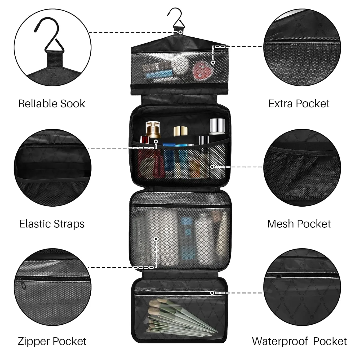 American Flag Shiny Sparkling Firework Independence Day July 4th 1 PC Hanging Travel Wash bag with Handles, Portable Makeup Organizer Brush Storage Case Portable Travel Cosmetic with Hook M