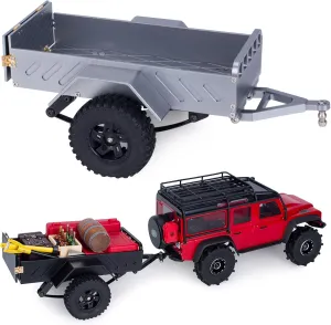 AMK 360g RC Trailer for Hauling Behind Car – Aluminum CNC 1/18 1/24 RC Trailer, Compatible with 1/18 1/24 RC Crawlers, Suitable for Axial SCX24, AX24, FCX24, TRX4M, Defender, Bronco, K10, F150 (Grey)