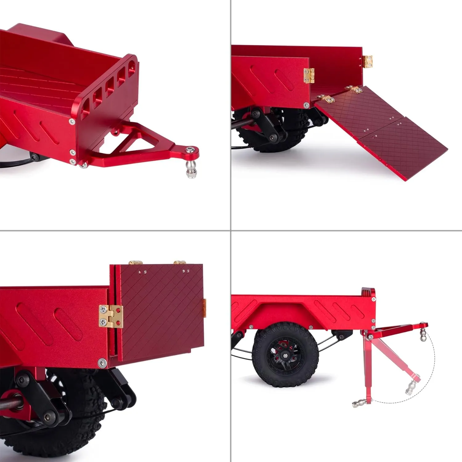 AMK 360g RC Trailer for Hauling Behind Car – Aluminum CNC 1/18 1/24 RC Trailer, Compatible with 1/18 1/24 RC Crawlers, Suitable for Axial SCX24, AX24, FCX24, TRX4M, Defender, Bronco, K10, F150 (Grey)