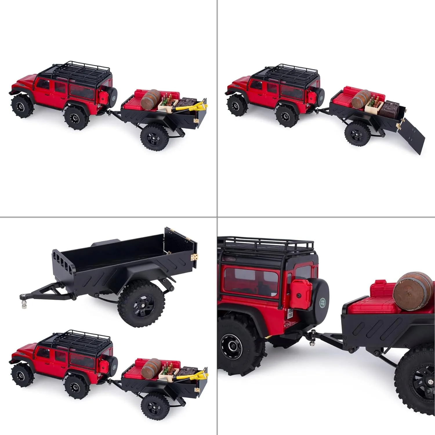 AMK 360g RC Trailer for Hauling Behind Car – Aluminum CNC 1/18 1/24 RC Trailer, Compatible with 1/18 1/24 RC Crawlers, Suitable for Axial SCX24, AX24, FCX24, TRX4M, Defender, Bronco, K10, F150 (Grey)