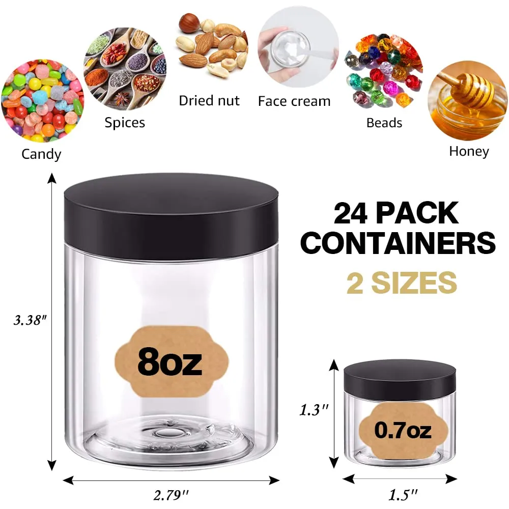 AMORIX 8oz Plastic Jars with Lids 8 oz Plastic Containers with Lids   20g Sample Containers (Set of 24) Airtight Container for Lip Scrub, Body Butters, Cream, Slime, Craft Storage