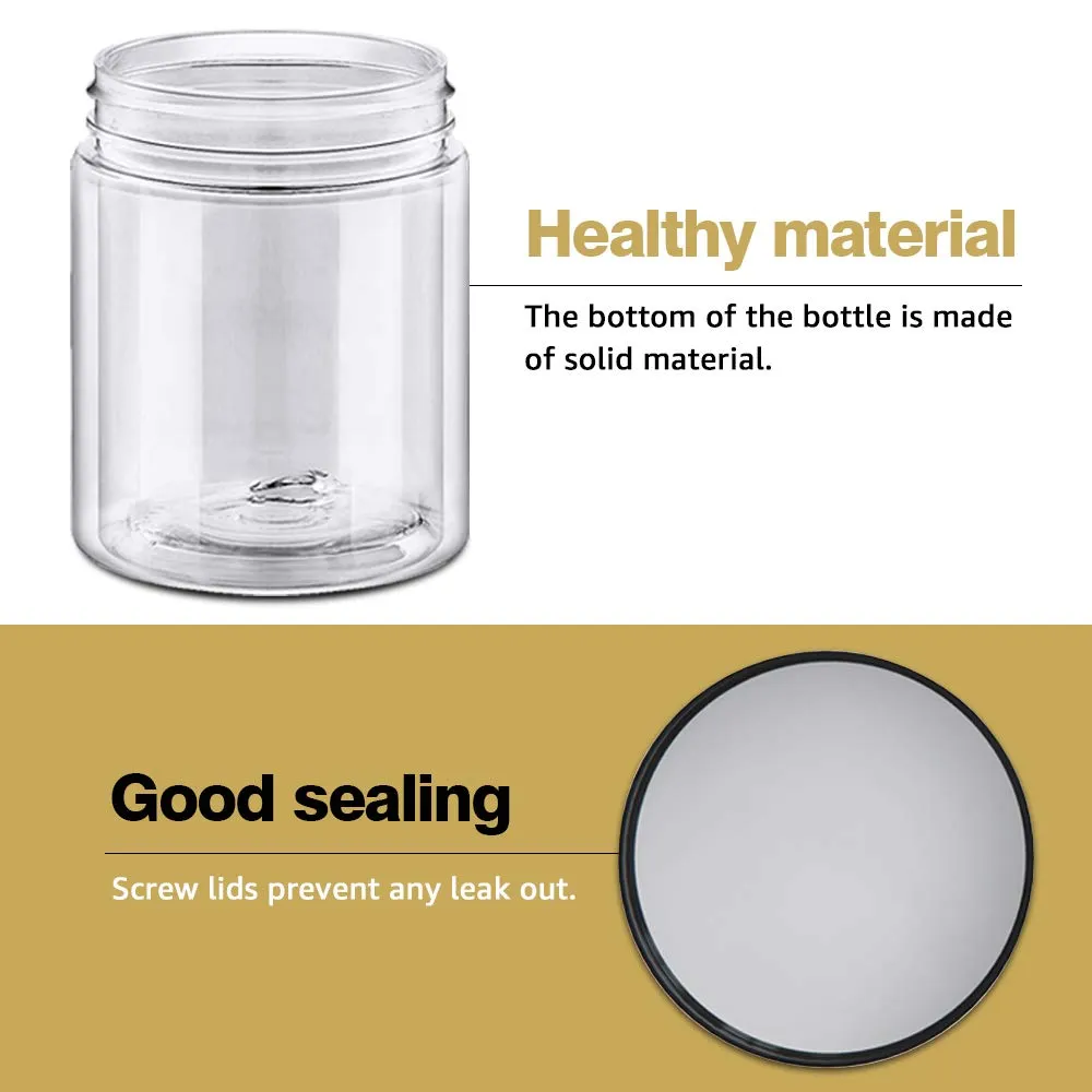 AMORIX 8oz Plastic Jars with Lids 8 oz Plastic Containers with Lids   20g Sample Containers (Set of 24) Airtight Container for Lip Scrub, Body Butters, Cream, Slime, Craft Storage