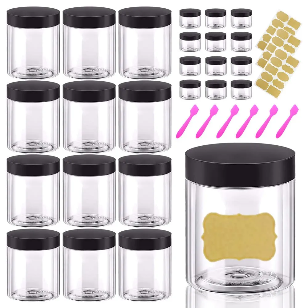 AMORIX 8oz Plastic Jars with Lids 8 oz Plastic Containers with Lids   20g Sample Containers (Set of 24) Airtight Container for Lip Scrub, Body Butters, Cream, Slime, Craft Storage