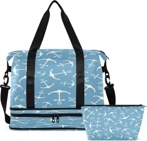Anchor Sport Tote Bag for Women,Gym Bag Anchor Duffle Bag with Shoe Compartment and Wet Pocket,Ladies Beach Bag Overnight Bag,Weekender Bag Carry on Bag for Airplane