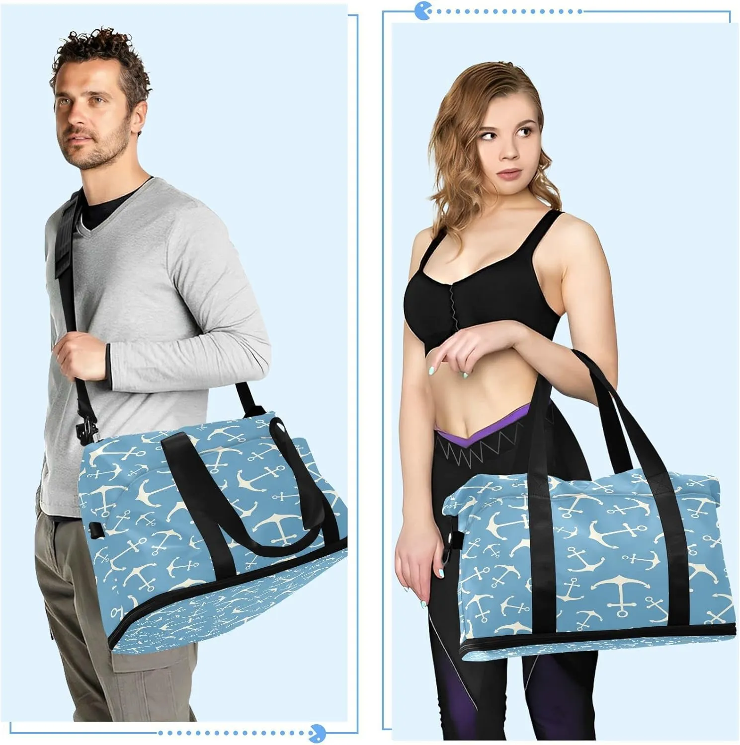 Anchor Sport Tote Bag for Women,Gym Bag Anchor Duffle Bag with Shoe Compartment and Wet Pocket,Ladies Beach Bag Overnight Bag,Weekender Bag Carry on Bag for Airplane