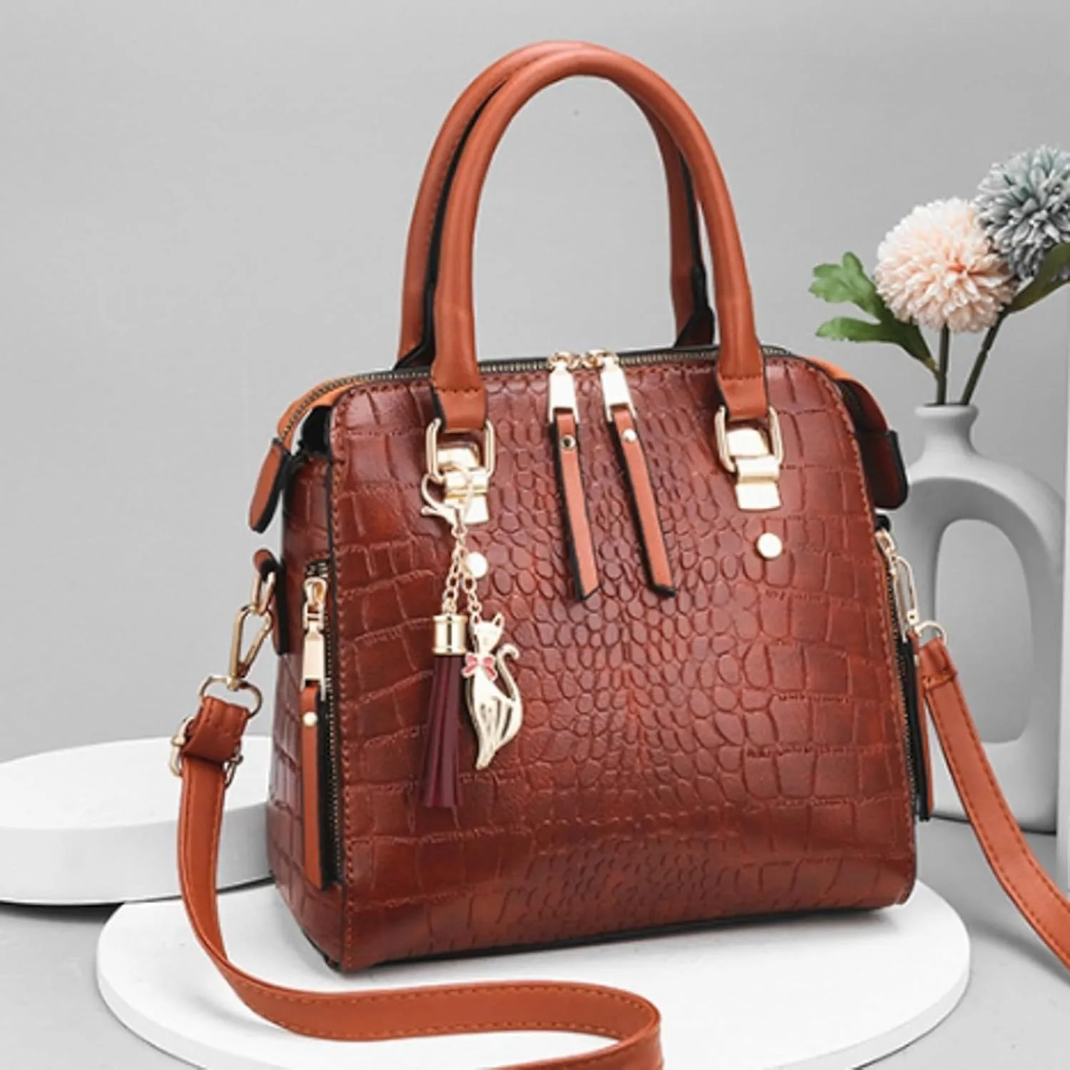 And Winter Stone Pattern Large Capacity Casual Shoulder Fashion Versatile Crossbody Bag Cat Messenger (Yellow, One Size)