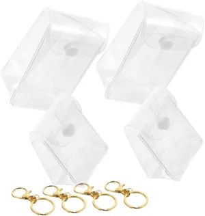 Angoily 4Pcs Clear Lip Gloss Organizer with Keychain Holder Storage Bag for Figurine Display Lipstick and Doll Storage Transparent Display Case for Collectibles