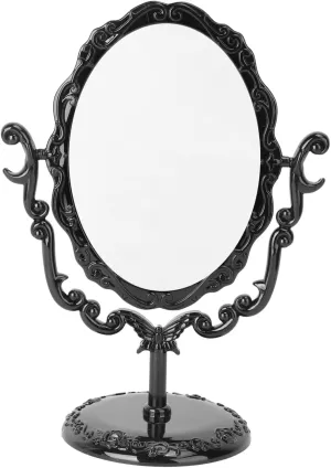 Angoily Rotatable Vintage Desktop Makeup Mirror with Rose Design One-Sided Cosmetic Mirror for Bathroom and Bedroom Black