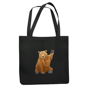 Animal Lover Gift Grizzly Bear Waving Hand Gift for Wildlife Enthusiasts Navy Black Multicolor Canvas Tote Bag