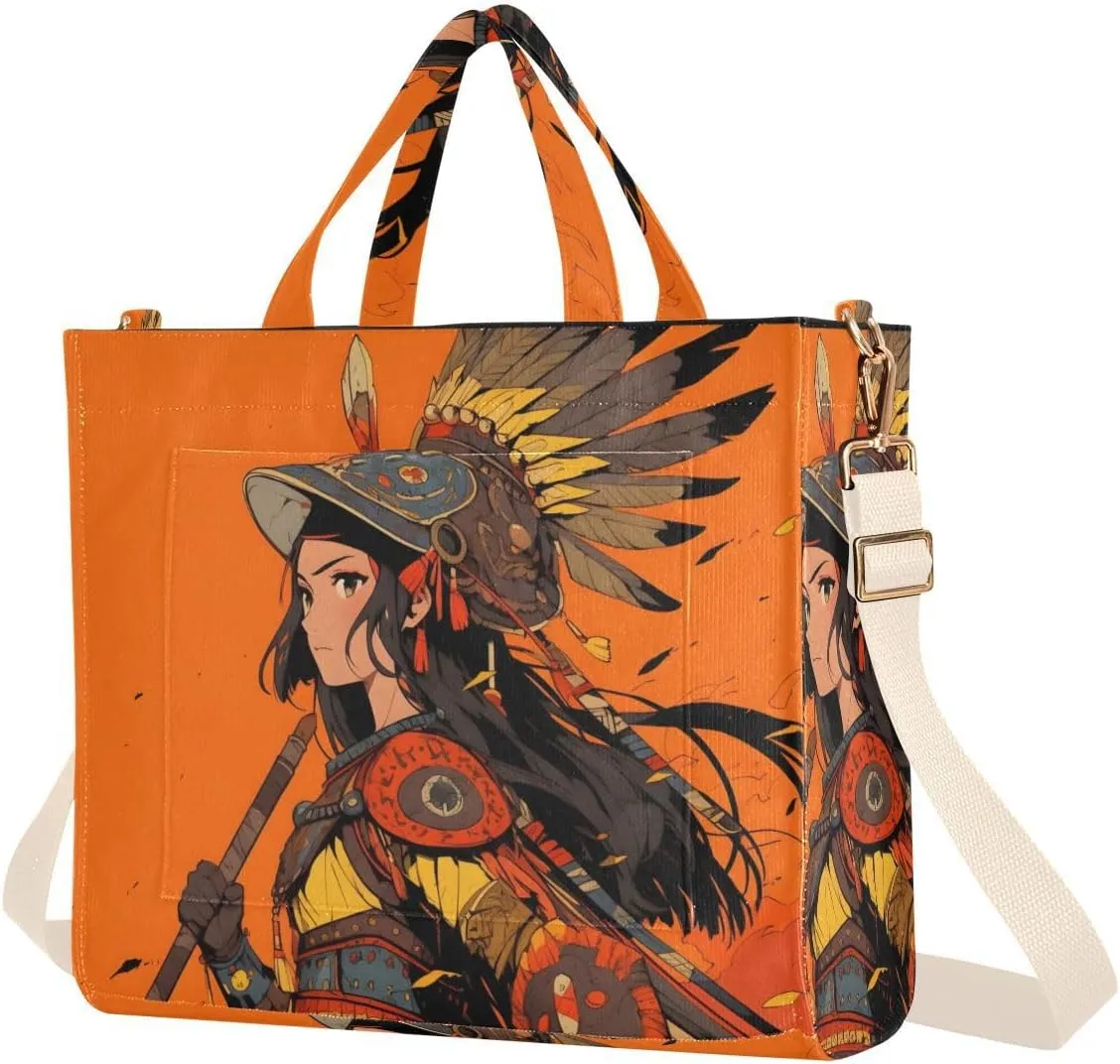 Anime Knight Women's Tote Bag Corduroy Cloth Handbag Purse with Detachable Strap Small Size