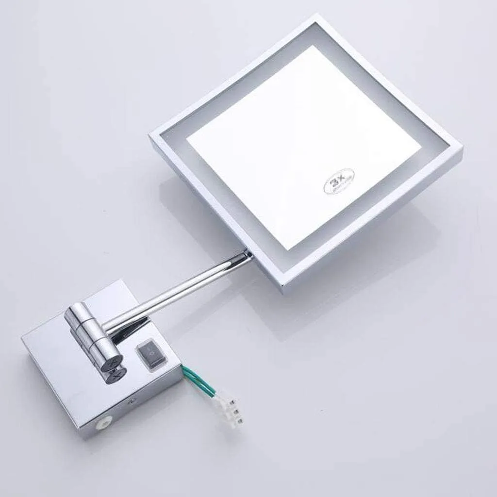 anity Mirror with LED Light Wall Makeup Mirror Magnifying Mirrors 3X ??8 inches Square Cosmetic Mirror Shaing Mirrors decuado Gold Powered by Plug (Chrome Powered by Plug)