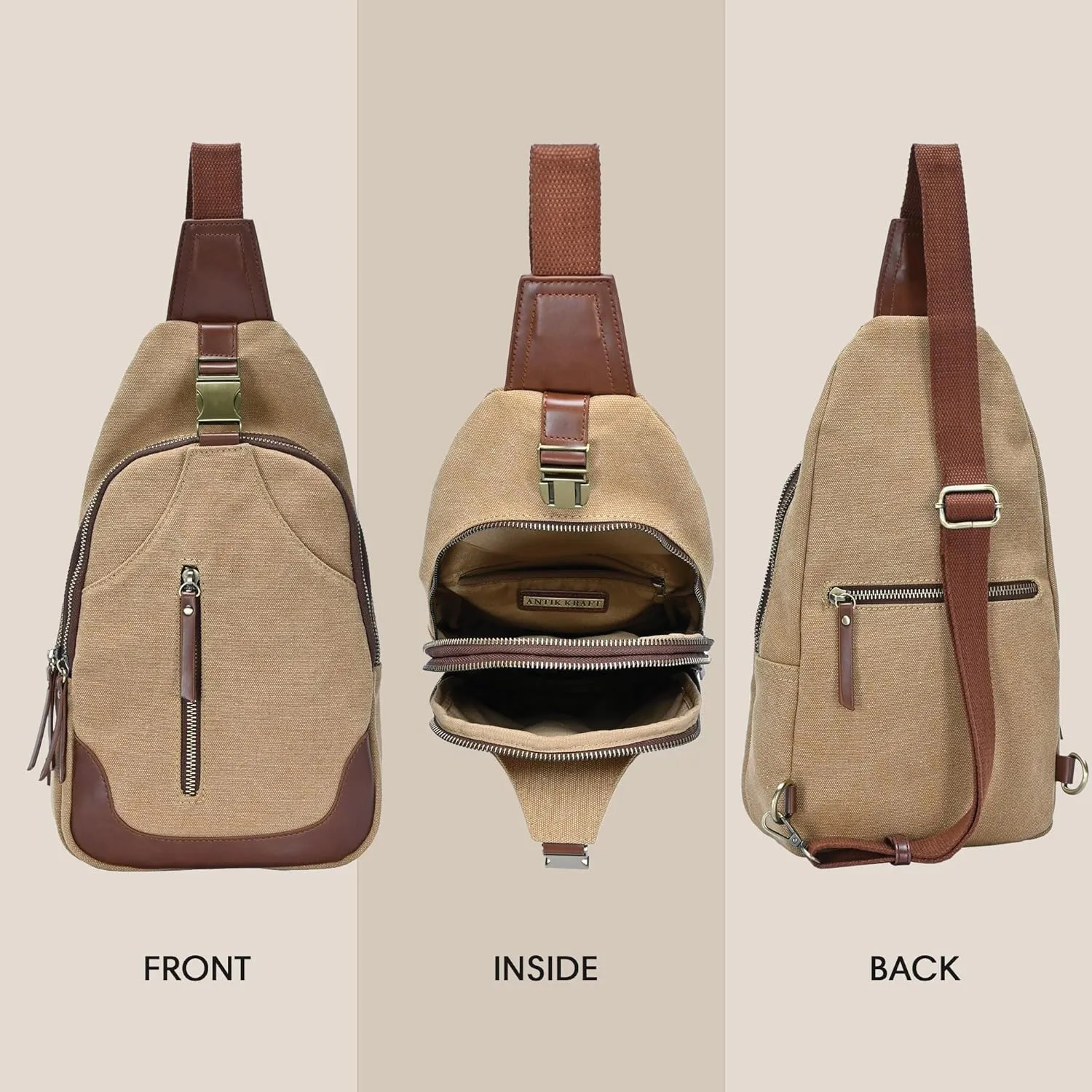 Antik Kraft Women's Samara Sling, Crossbody Sling Bag for Women, Durable Canvas with Vegan Leather Trim Chest Bag