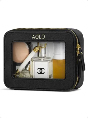 AOLO Travel Makeup Bag for Women - Clear Cosmetic Bags, Carry-on Make up Organizer Pouch with Transparent Windows and Zippers, TSA Approved Cute Cosmetics Case for Women & Girls