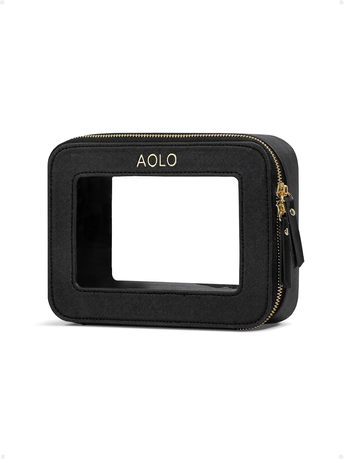 AOLO Travel Makeup Bag for Women - Clear Cosmetic Bags, Carry-on Make up Organizer Pouch with Transparent Windows and Zippers, TSA Approved Cute Cosmetics Case for Women & Girls