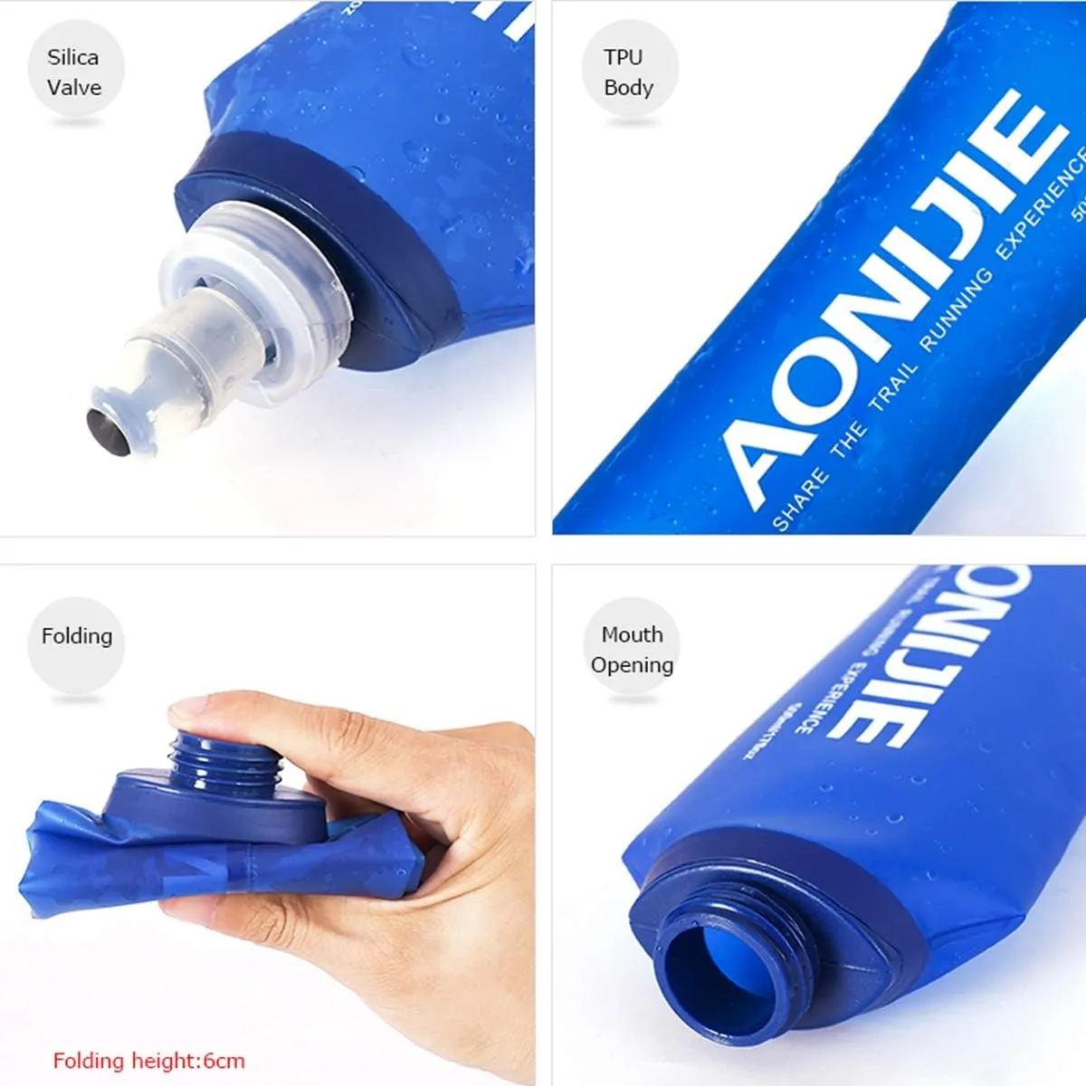 AONIJIE TPU Soft Folding Water Bottles Collapsible Flask for Hydration Pack for Running Hiking Cycling Climbing Pack of 2 (250ml -Pack of 2)