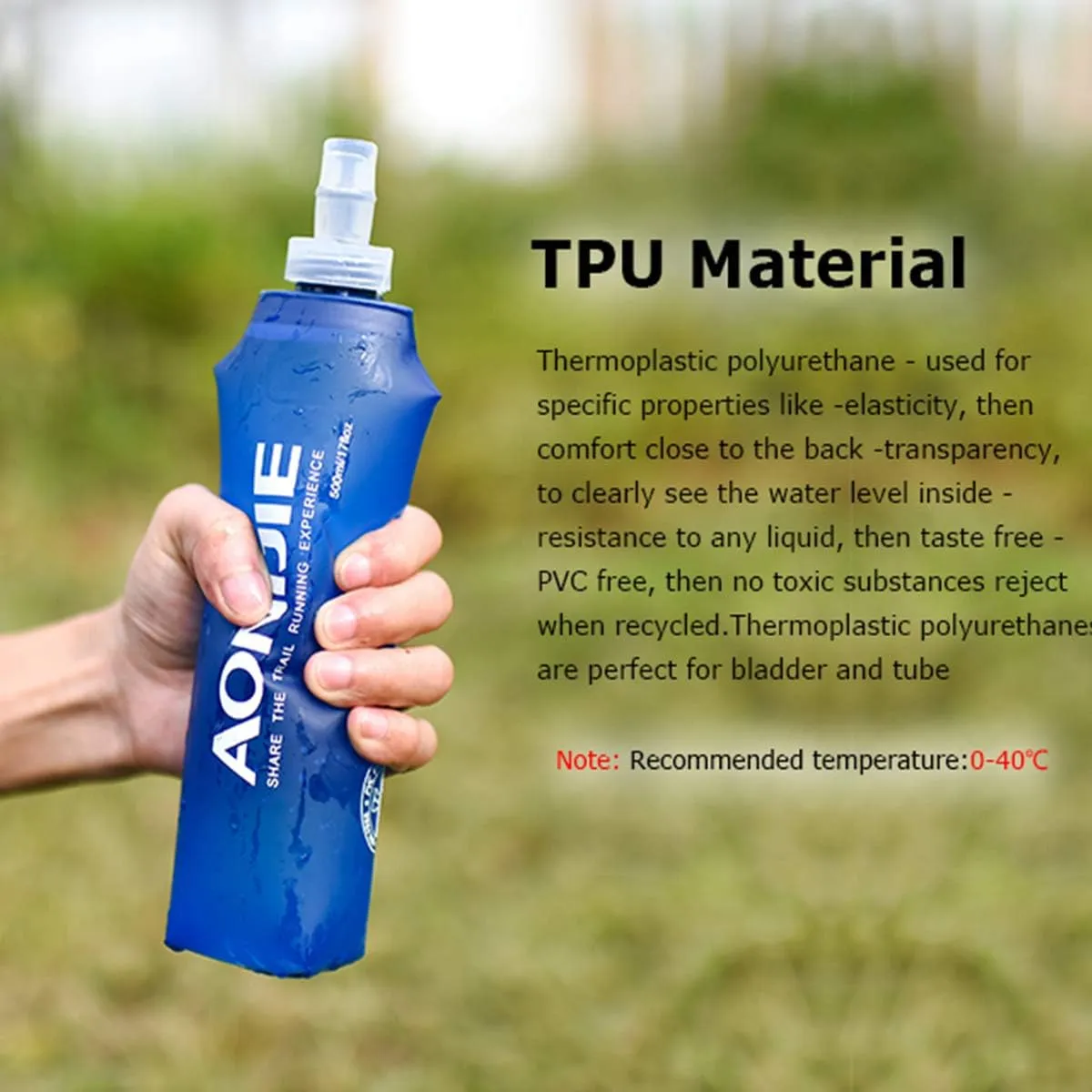 AONIJIE TPU Soft Folding Water Bottles Collapsible Flask for Hydration Pack for Running Hiking Cycling Climbing Pack of 2 (500ml with Straw -Pack of 2)