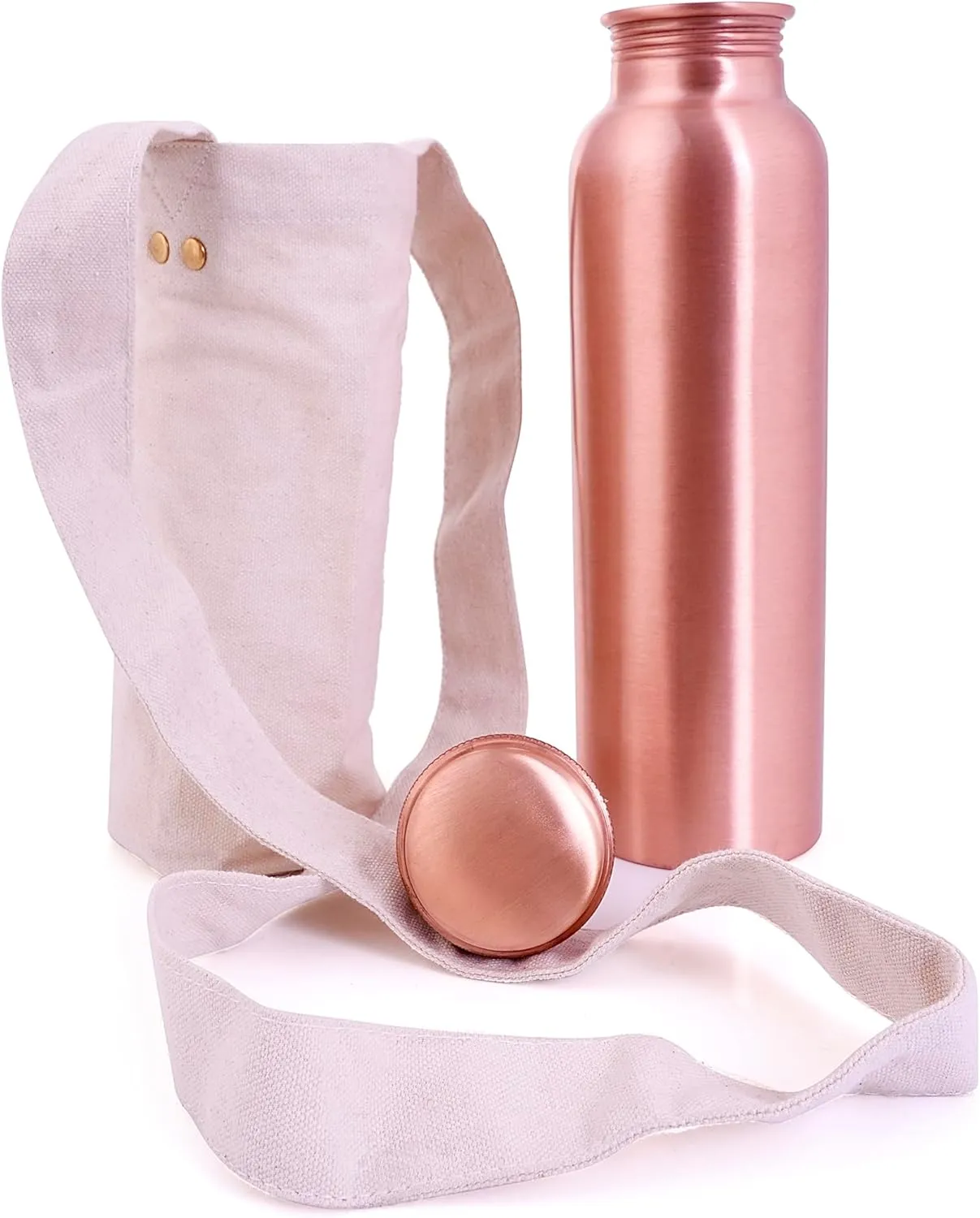 Artisan Copper 100% Pure Copper Water Bottle 32oz Versatile and Travel-Friendly, Ayurvedic Drinking Bottle for Women and Men Wide Mouth Design Carrying Canvas Bag